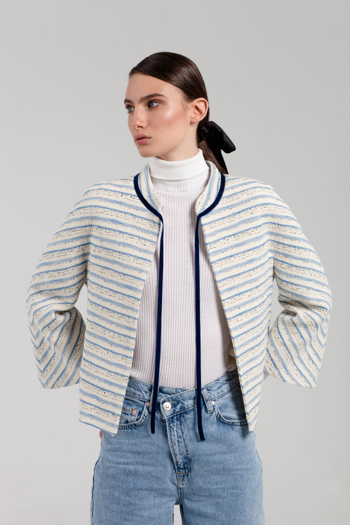 Gabrielle Blue Ribboned Bouclé Jacket