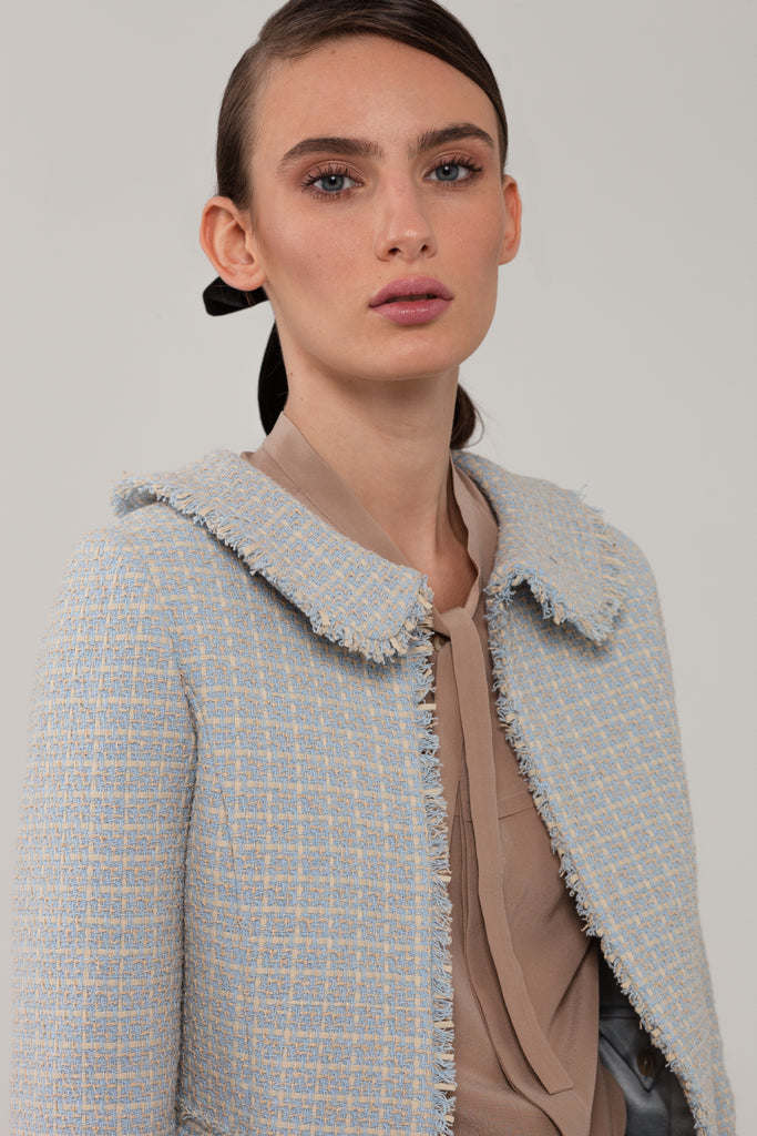 Yvonne Light Blue and Beige Checkered Bouclé Jacket