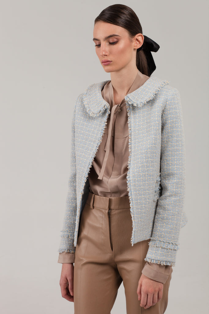 Yvonne Light Blue and Beige Checkered Bouclé Jacket