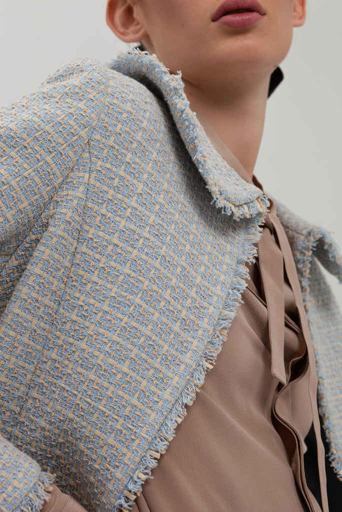 Yvonne Light Blue and Beige Checkered Bouclé Jacket