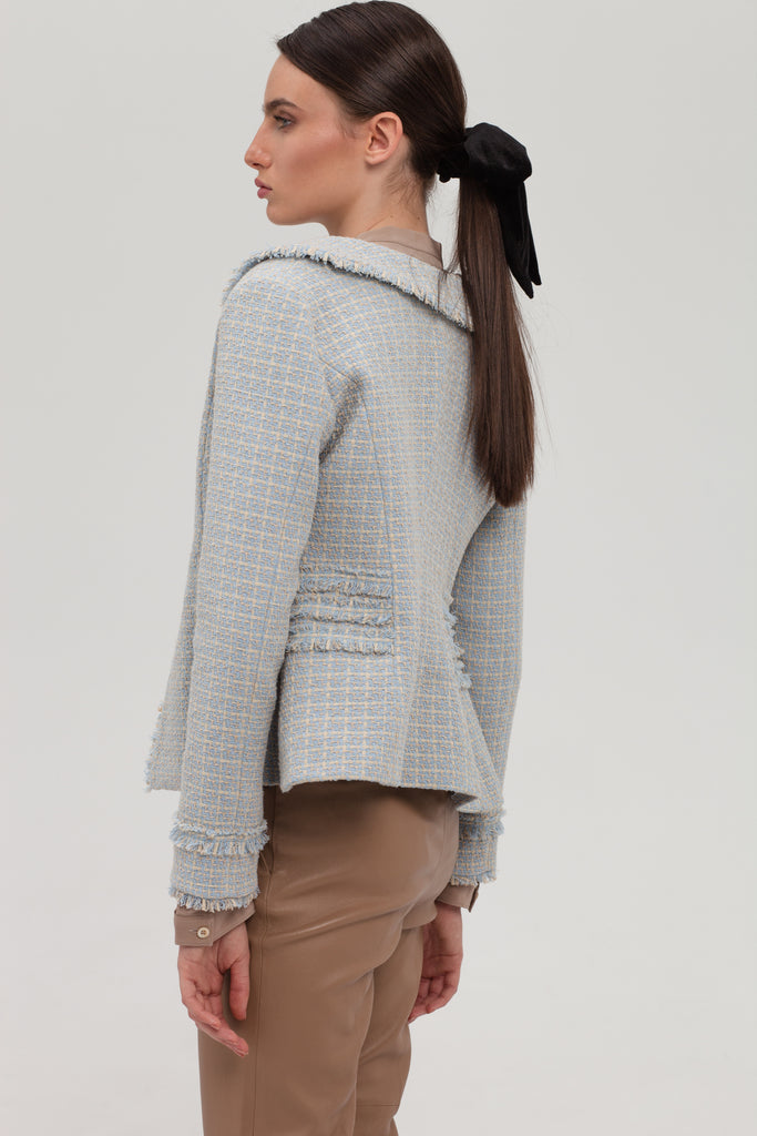 Yvonne Light Blue and Beige Checkered Bouclé Jacket
