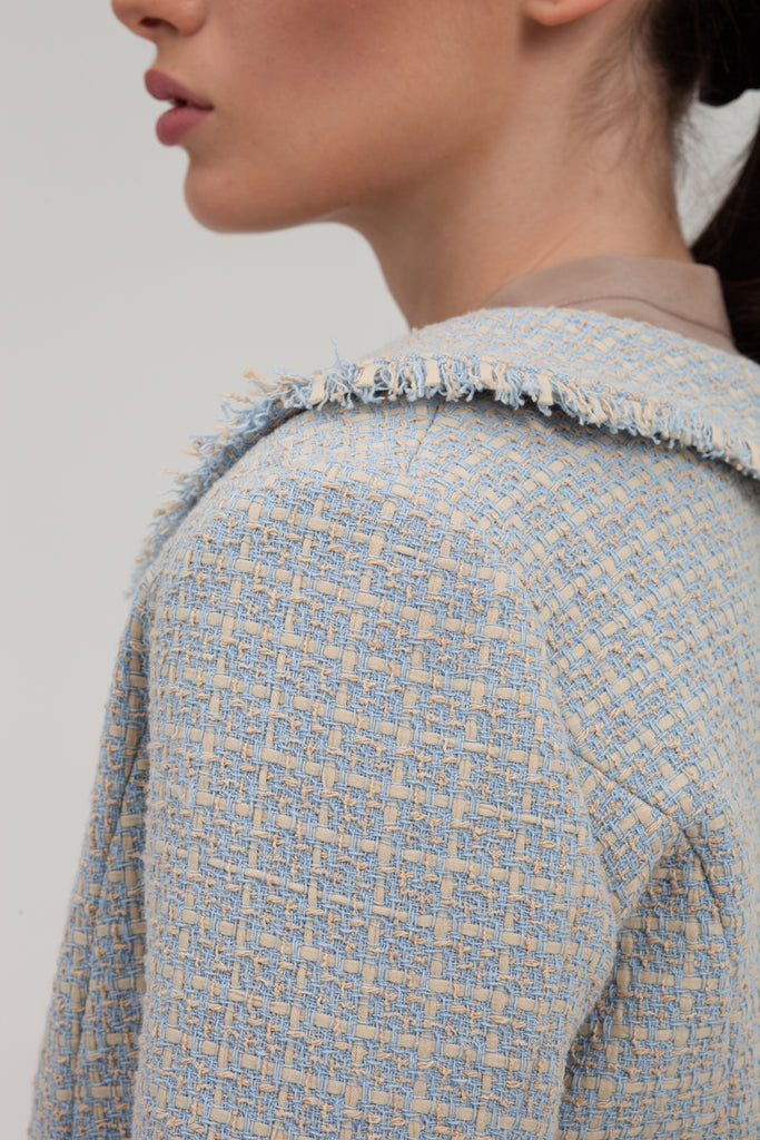 Yvonne Light Blue and Beige Checkered Bouclé Jacket