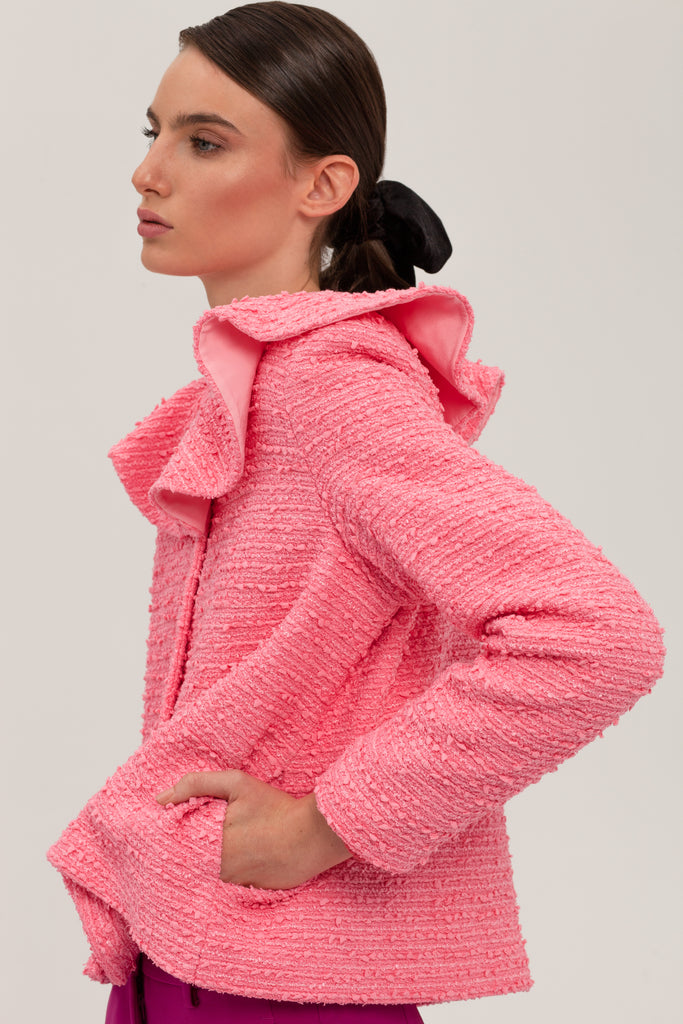 Thérèse Hot Pink Frill Bouclé Jacket